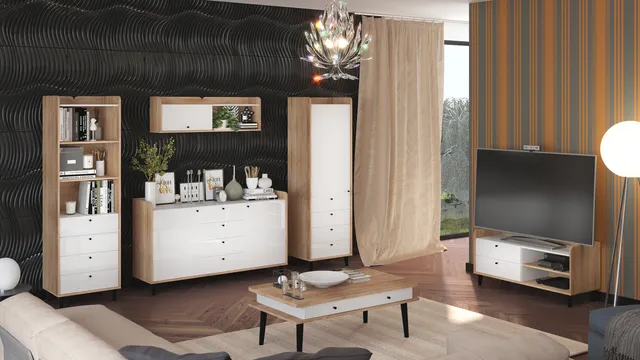MebloCross Dolce   salon sonoma jasna   biały połysk