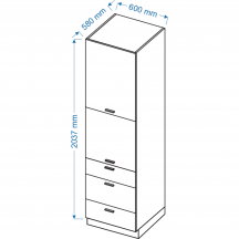 Szafka dolna wysoka słupek 2 drzwi 3 szuflady SPD 6/3 BLANKA Szkic