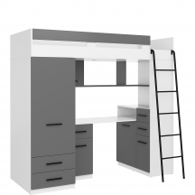 Łóżko piętrowe SMYK Prawe Biały / Grafit Podstawowe