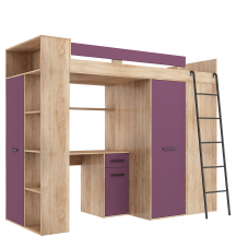 Łóżko piętrowe VERANA Prawe Sonoma Jasna / Fiolet Podstawowe
