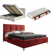 Łóżko tapicerowane SARA 90 x 200 z materacem i ze stelażem i pojemnikiem na pościel Podstawowe