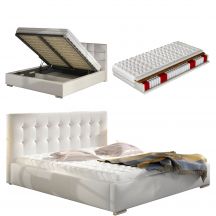 Łóżko tapicerowane DOLORES 140 x 200 z materacem ze stelażem i z pojemnikiem na pościel Podstawowe