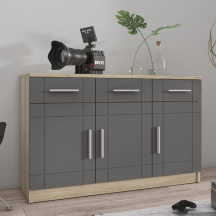 Komoda 3F3S Grafit / Dąb Sonoma PARIS Podstawowe