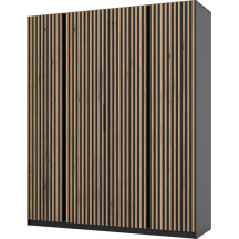 Szafa czterodrzwiowa fronty z lamelami Czarny / Czarny / Dąb Evoke KAJA Podstawowe