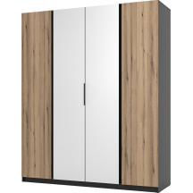 Szafa czterodrzwiowa 2F 2 lustra Czarny / Dąb Evoke KAJA Podstawowe