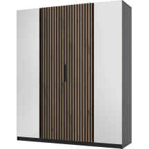 Szafa czterodrzwiowa 2 lustra z lamelami Czarny / Dąb Evoke / Czarny KAJA Podstawowe