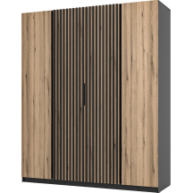 Szafa czterodrzwiowa 2 fronty z lamelami Czarny / Dąb Evoke / Czarny KAJA Podstawowe