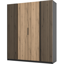 Szafa czterodrzwiowa 2 fronty z lamelami Czarny / Dąb Evoke / Czarny KAJA Podstawowe