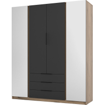 Szafa czterodrzwiowa 2 lustra 2F 3S Czarny / Dąb Evoke KAJA Podstawowe