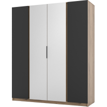 Szafa czterodrzwiowa 2F 2 lustra Czarny / Dąb Evoke KAJA Podstawowe