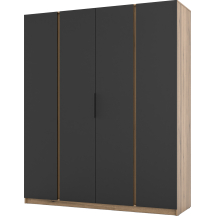 Szafa czterodrzwiowa Czarny / Dąb Evoke KAJA Podstawowe