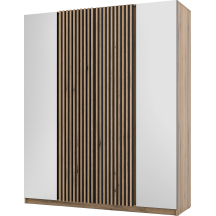 Szafa czterodrzwiowa 2 lustra z lamelami Dąb Evoke / Czarny / Dąb Evoke KAJA Podstawowe