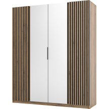 Szafa czterodrzwiowa 2 fronty z lamelami 2 lustra Dąb Evoke / Czarny / Dąb Evoke KAJA Podstawowe