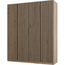 Szafa czterodrzwiowa fronty z lamelami Dąb Evoke / Czarny / Dąb Evoke KAJA Podstawowe