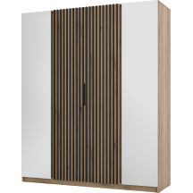 Szafa czterodrzwiowa 2 lustra z lamelami Dąb Evoke / Dąb Evoke / Czarny KAJA Podstawowe