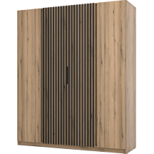 Szafa czterodrzwiowa 2 fronty z lamelami Dąb Evoke / Dąb Evoke / Czarny KAJA Podstawowe
