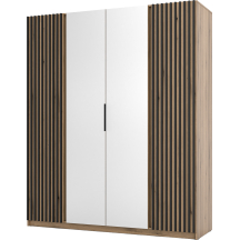 Szafa czterodrzwiowa 2 fronty z lamelami 2 lustra Dąb Evoke / Dąb Evoke / Czarny KAJA Podstawowe