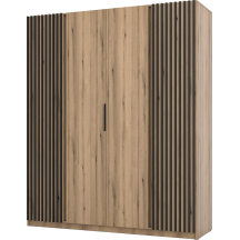 Szafa czterodrzwiowa 2 fronty z lamelami Dąb Evoke / Dąb Evoke / Czarny KAJA Podstawowe