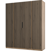 Szafa czterodrzwiowa fronty z lamelami Dąb Evoke / Dąb Evoke / Czarny KAJA Podstawowe