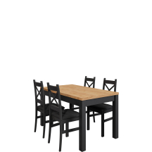 Zestaw stół prostokątny rozkładany MINI Craft Złoty/Czarny i 4 krzesła tapicerowane do jadalni ALINA Podstawowe