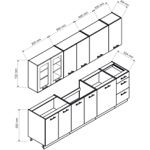 Zestaw mebli kuchennych 2,6 Biały / Jasny Szary Mat DENIS Podstawowe
