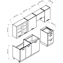 Zestaw mebli kuchennych 1,8/2,4 Biały / Dąb EMILY Podstawowe