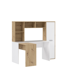 Biurko narożne z regałem NET106 Dąb Artisan / Biały ERBB541-C979 Podstawowe