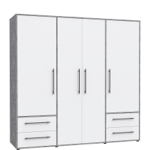 Szafa ubraniowa 4-drzwiowa MKSS841-C264 Biały / Beton Jasnoszary JUPITER Podstawowe