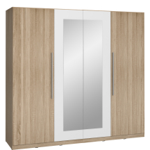 Szafa 4-drzwiowa z lustrem HELEN Dąb Sonoma / Biały Uni HLNS84-Q45F Podstawowe