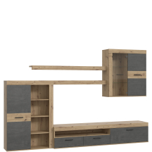 Meblościanka ZUMBA z oświetleniem Dąb Artisan / Beton Ciemnoszary ZMBM014LB-C752 ZUMBA Podstawowe