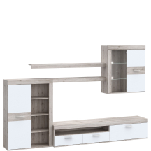 Meblościanka ZUMBA z oświetleniem Dąb Piaskowy / Biały ZMBM01LB-P79F ZUMBA Podstawowe