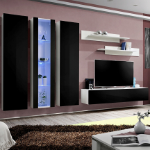 Meblościanka z oświetleniem C4 Biały / Czarny Połysk FLY BIAŁY / CZARNY POŁYSK Podstawowe