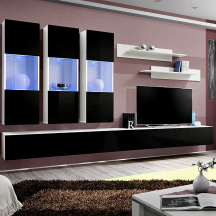 Meblościanka z oświetleniem E2 Biały / Czarny Połysk FLY BIAŁY / CZARNY POŁYSK Podstawowe