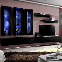 Meblościanka z oświetleniem E3 Czarny / Czarny Połysk FLY CZARNY / CZARNY POŁYSK Podstawowe