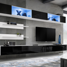 Meblościanka z oświetleniem I3 Biały / Czarny Połysk FLY BIAŁY / CZARNY POŁYSK Podstawowe