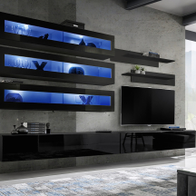 Meblościanka z oświetleniem J2 Czarny / Czarny Połysk FLY CZARNY / CZARNY POŁYSK Podstawowe