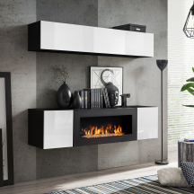 Meblościanka z biokominkiem N1 Czarny / Biały Połysk FLY CZARNY / BIAŁY POŁYSK Podstawowe