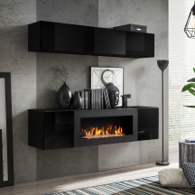 Meblościanka z biokominkiem N1 Czarny / Czarny Połysk FLY CZARNY / CZARNY POŁYSK Podstawowe