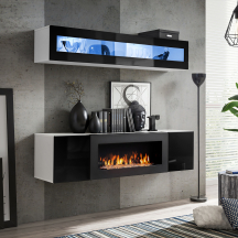 Meblościanka z biokominkiem N2 Biały / Czarny Połysk FLY BIAŁY / CZARNY POŁYSK Podstawowe
