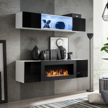 Meblościanka z biokominkiem N3 Biały / Czarny Połysk FLY BIAŁY / CZARNY POŁYSK Podstawowe