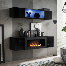 Meblościanka z biokominkiem N3 Czarny / Czarny Połysk FLY CZARNY / CZARNY POŁYSK Podstawowe