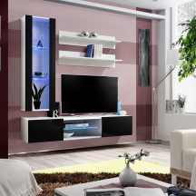 Meblościanka z oświetleniem S2 Biały / Czarny Połysk FLY BIAŁY / CZARNY POŁYSK Podstawowe