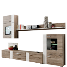 Meblościanka z oświetleniem ALEPPO Dąb Truflowy / Biały Połysk Podstawowe