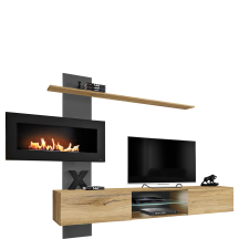 Meblościanka z biokominkiem FLAME B Antracyt / Dąb Flagstaff Podstawowe