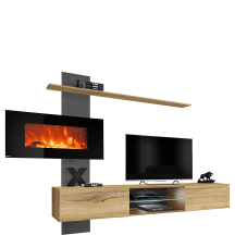 Meblościanka z kominkiem elektrycznym FLAME E Antracyt / Dąb Flagstaff Podstawowe