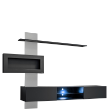 Meblościanka z biokominkiem FLAME B Perla Grey / Czarny Mat Podstawowe