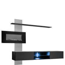 Meblościanka z kominkiem elektrycznym FLAME E Perla Grey / Czarny Mat Podstawowe