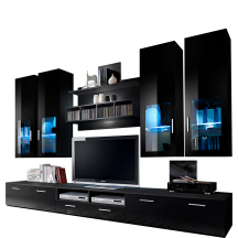 Meblościanka LYRA Czarny Mat / Czarny Połysk Podstawowe