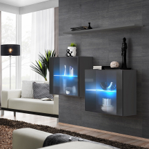 Zestaw dwóch witryn wiszących z oświetleniem SB3 Grafit Mat / Grafit Połysk SWITCH GRAFIT Podstawowe