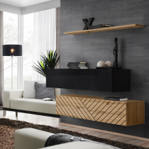 Zestaw dwóch szafek RTV SB2 Czarny / Wotan / Wotan front frezowany SWITCH CZARNY / WOTAN LAMEL Podstawowe